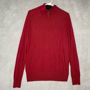 Express mens red long sleeve quarter zip sweater high neck merino wool blend L